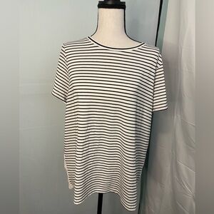 Skies are Blue Womens Striped Blouse Sz Large Navy White Crochet Details‎